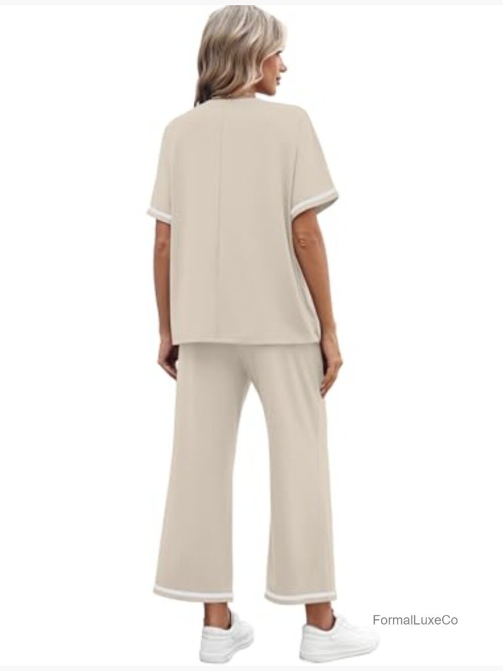 Women's 2 Piece Lounge Set Short Sleeve Wide Leg Pants Travel Outfit - Picture 5 of 7
